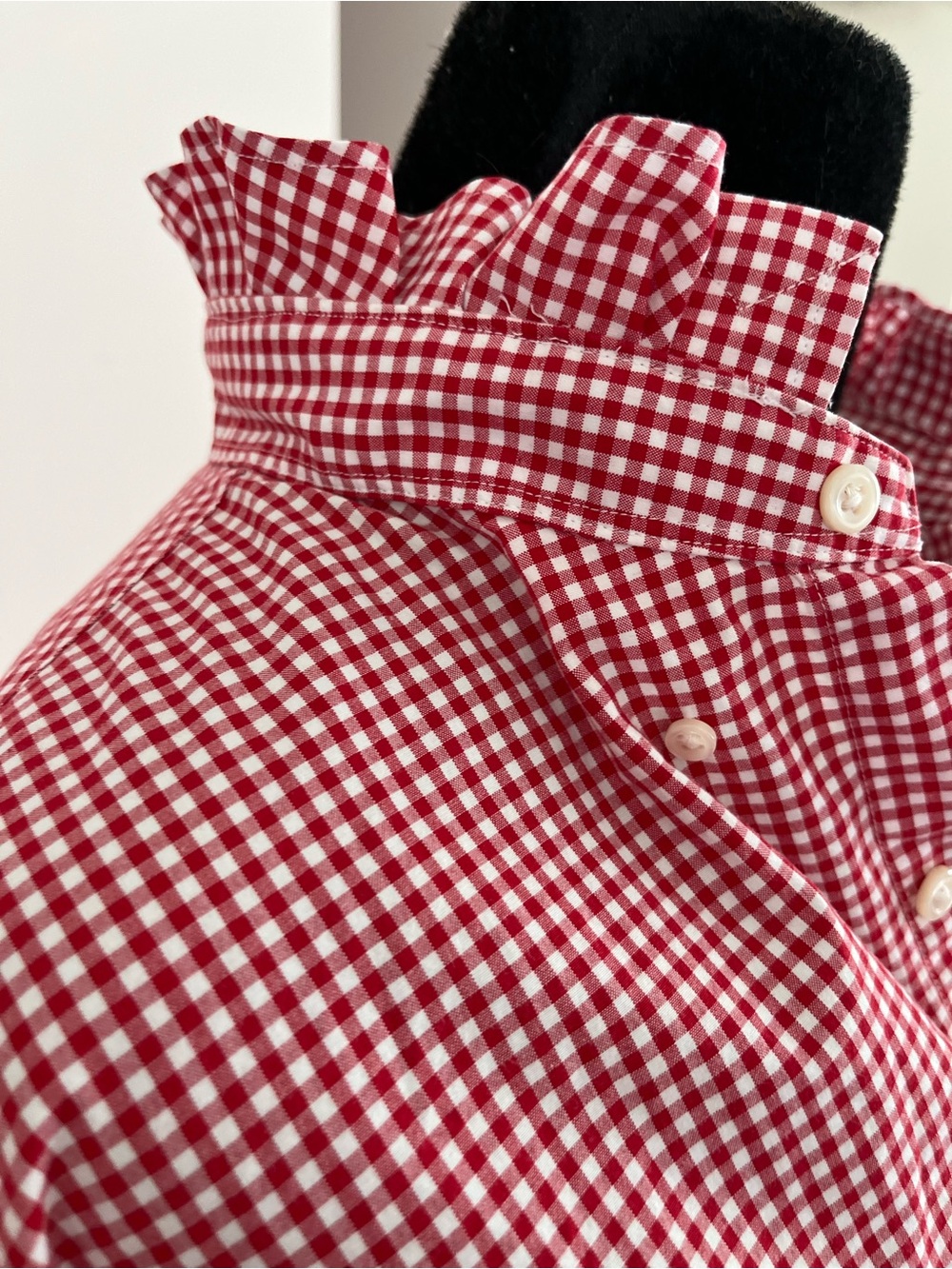 Refashioned Ralph Lauren Red and White Gingham Button-Down Ruffle Collar - Picture 4 of 6